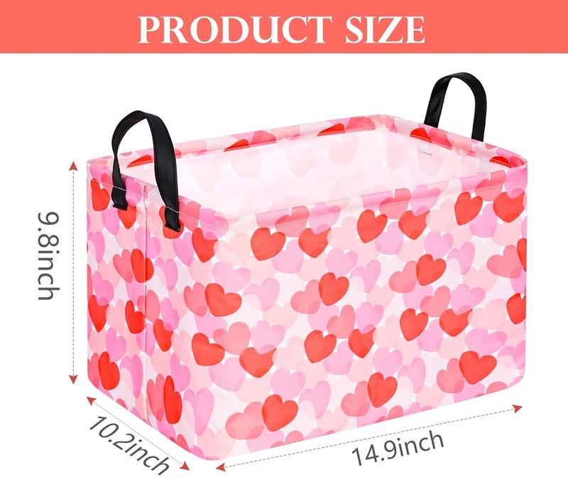 FUULOXE Rectangular Valentines Basket Storage Bin for Shelves Girls Gifts Baskets Foldable Box with Handles for Home Office Car Dormroom Valentine's Day Party Supplies - Image 2